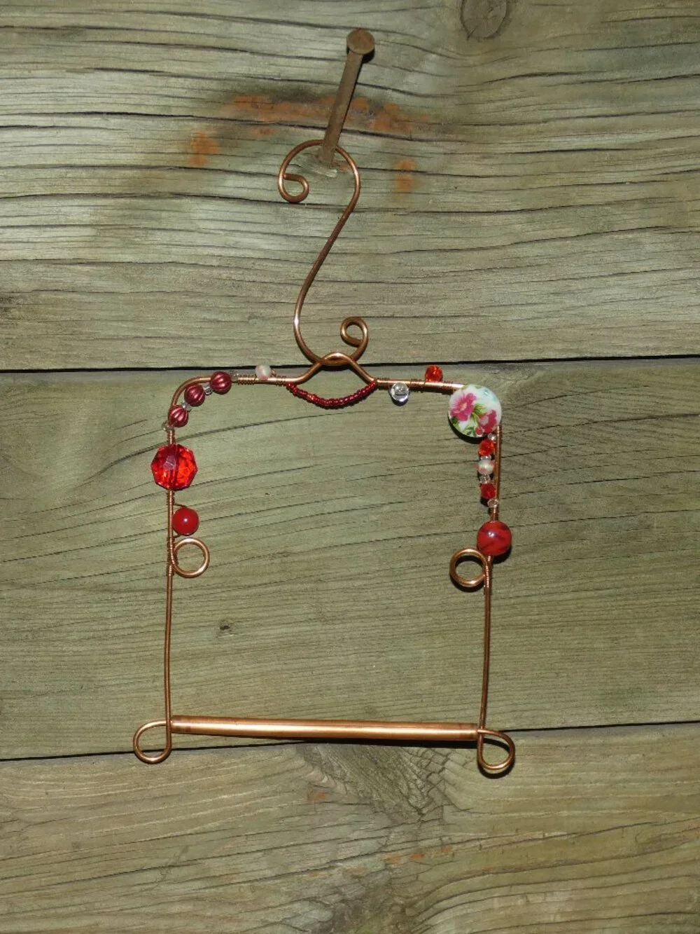 Copper Hummingbird Perch Swing with Detachable Copper Hook Red Beads